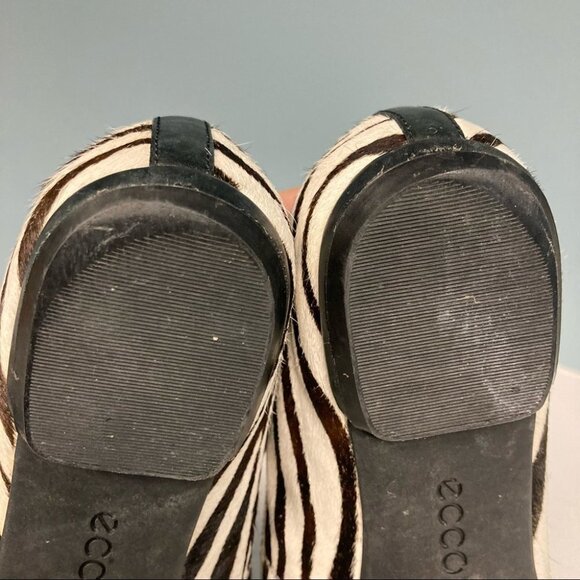 ECCO Sz 37 Zebra Print Dark Brown Cream Ballerina Flats - Picture 10 of 13